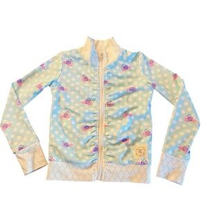 Olive Mae  Polka Dot Floral Zippered Jacket Size 2T Light Blue & White